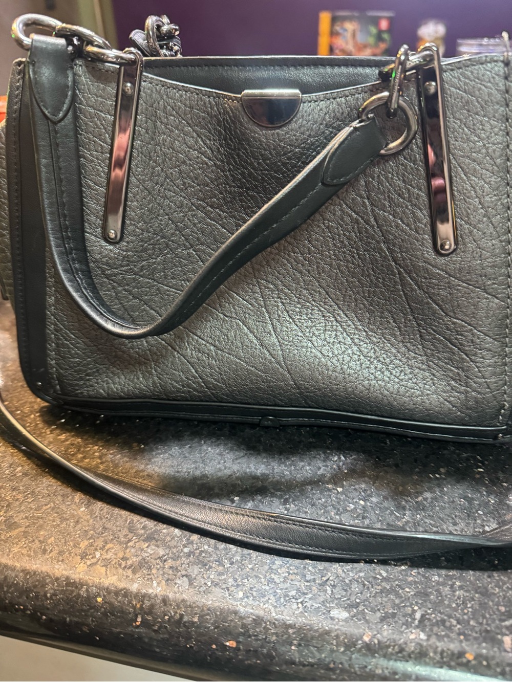 Coach Black Pebbled Leather Satchel with Silver Hardware